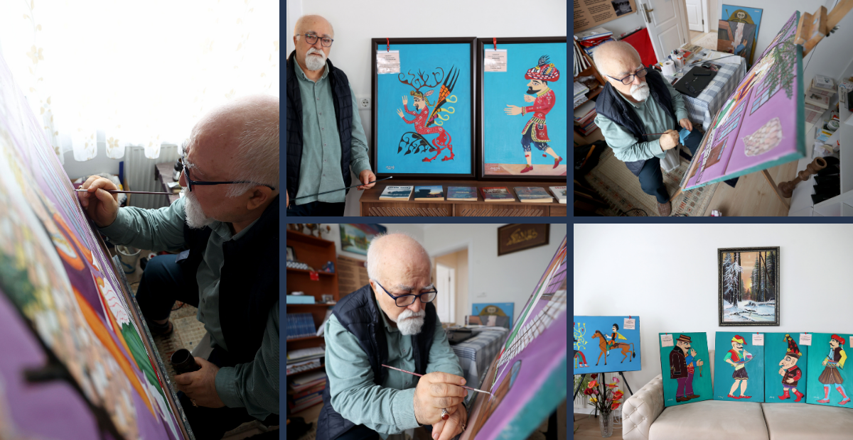 76 Yaşında Kültür Nöbetinde! Kırklareli'nde Mustafa Ermiş, Karagöz’ü Tuvallerde Yaşatıyor