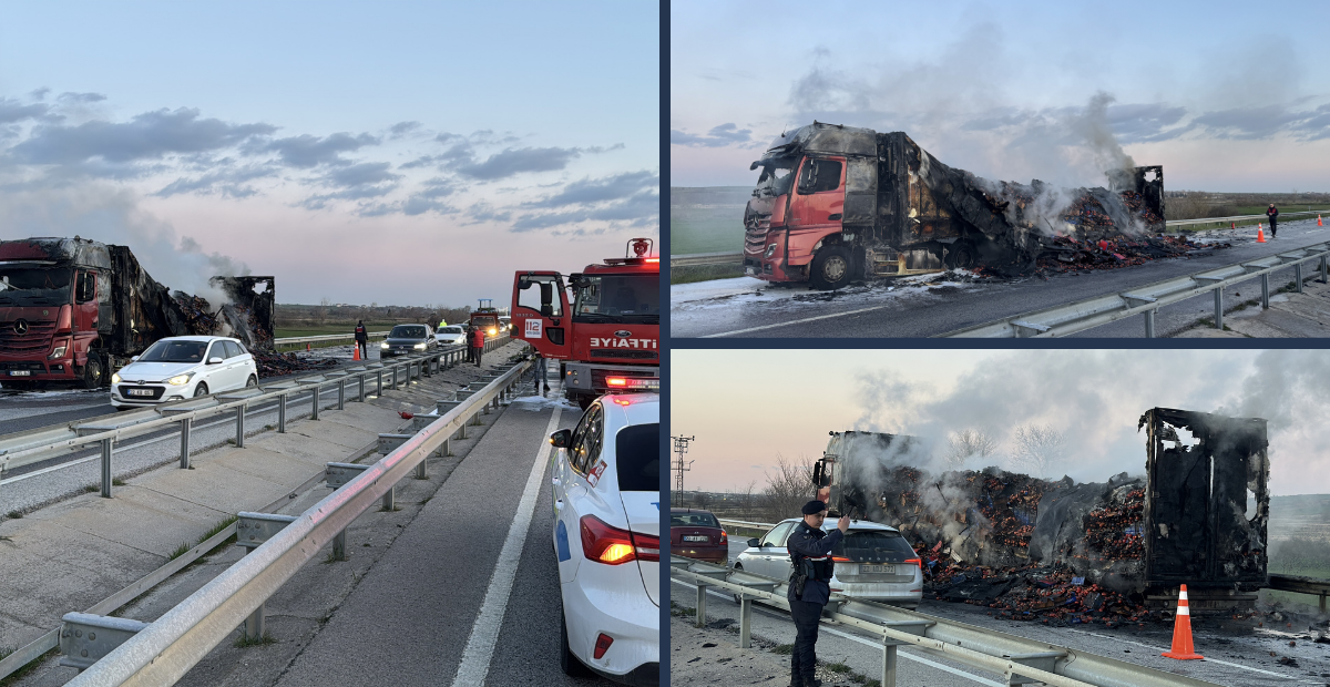 Edirne Havsa’da Domates Yüklü Tır Alevlere Teslim Oldu