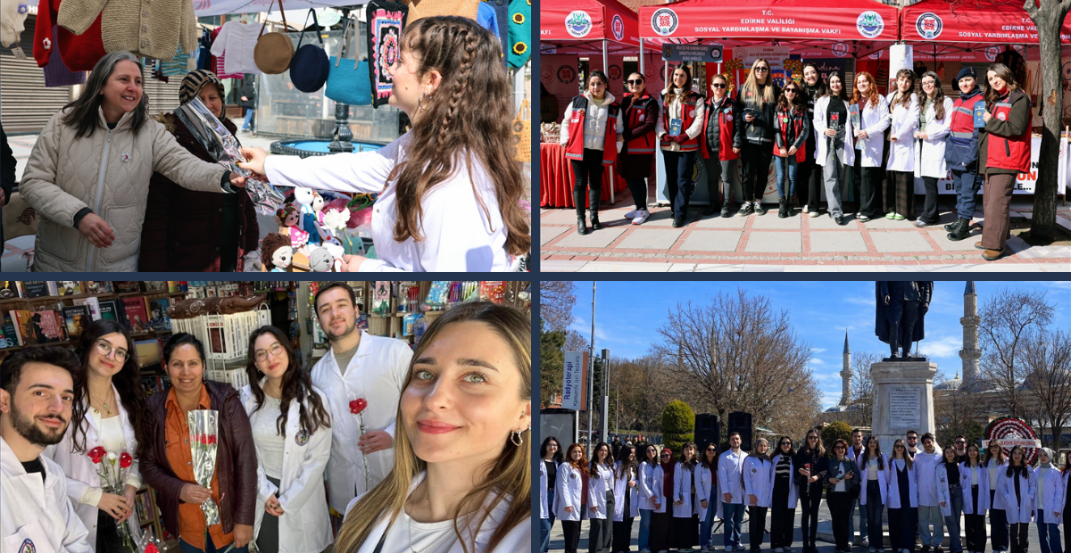 Edirne Saraçlar’da Anlamlı 8 Mart Etkinliği: Eczacılık Öğrencileri Kadınlar İçin Karanfil Dağıttı