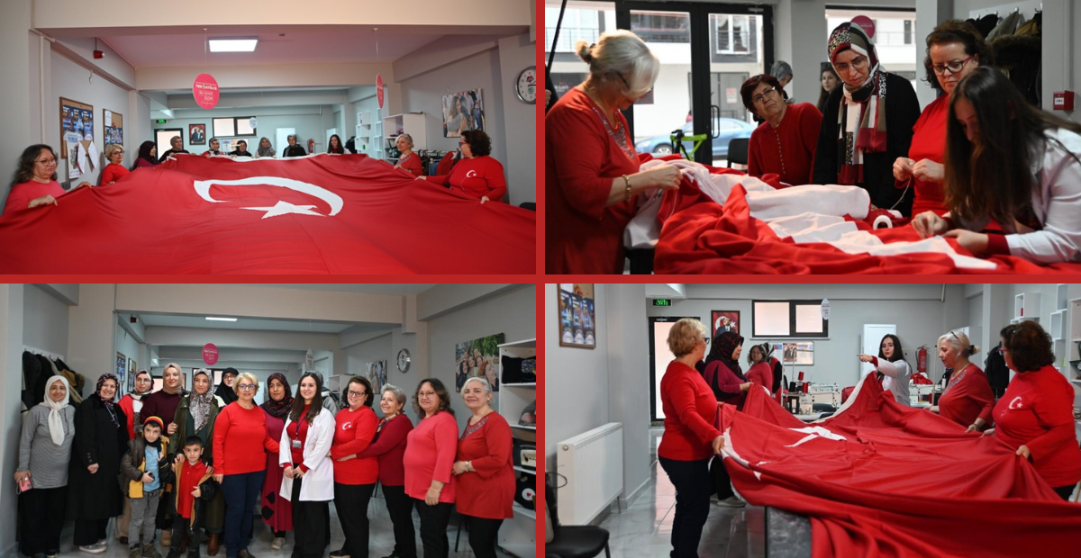 Tekirdağ’da Yıpranan Bayraklar Kadın Kursiyerlerin Emeğiyle Yenileniyor